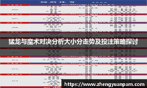猛龙与魔术对决分析大小分走势及投注策略探讨