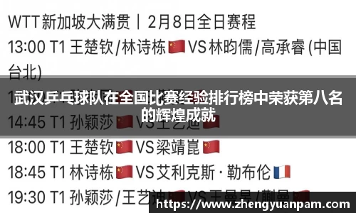 武汉乒乓球队在全国比赛经验排行榜中荣获第八名的辉煌成就